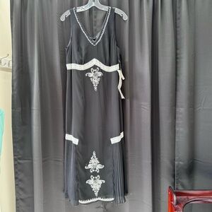 Signature by Robbie Bee Black Dress with Cream Embroidery